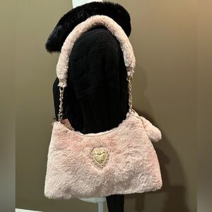 Juicy Couture Dusty Blush Faux Fur Shoulder Bag